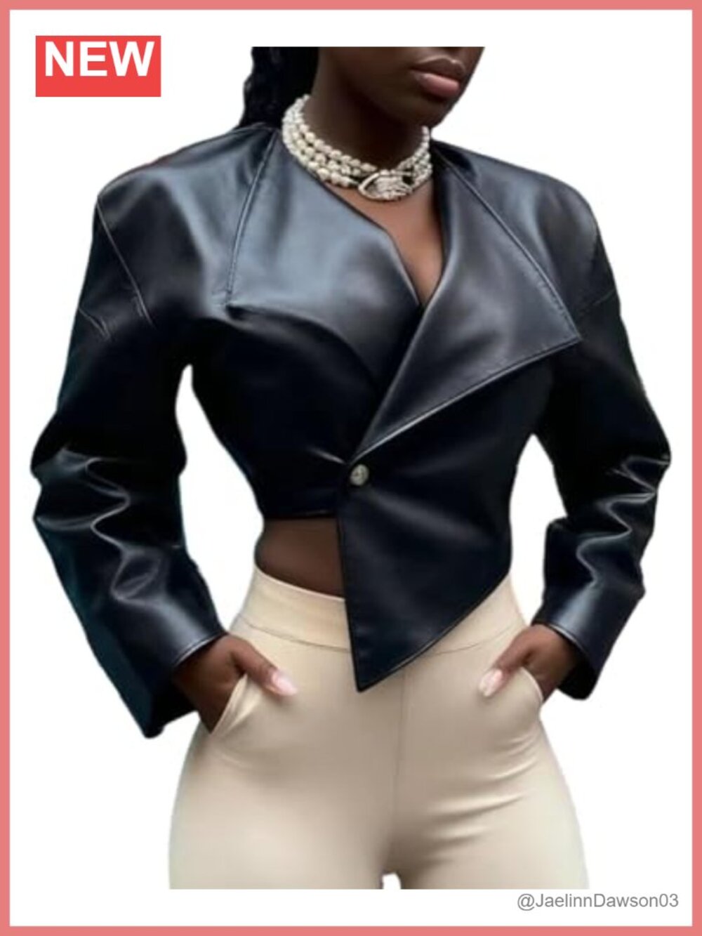 Cropped Faux Leather Bomber Jacket Women Irregular Hem Lapel Long Sleeve
